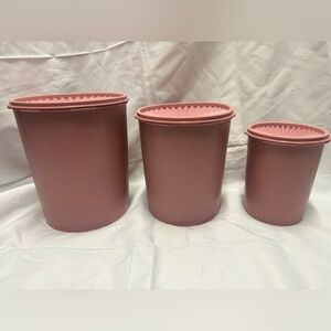 Vintage Tupperware Canisters Dusty Rose With Lids (Set of 3)